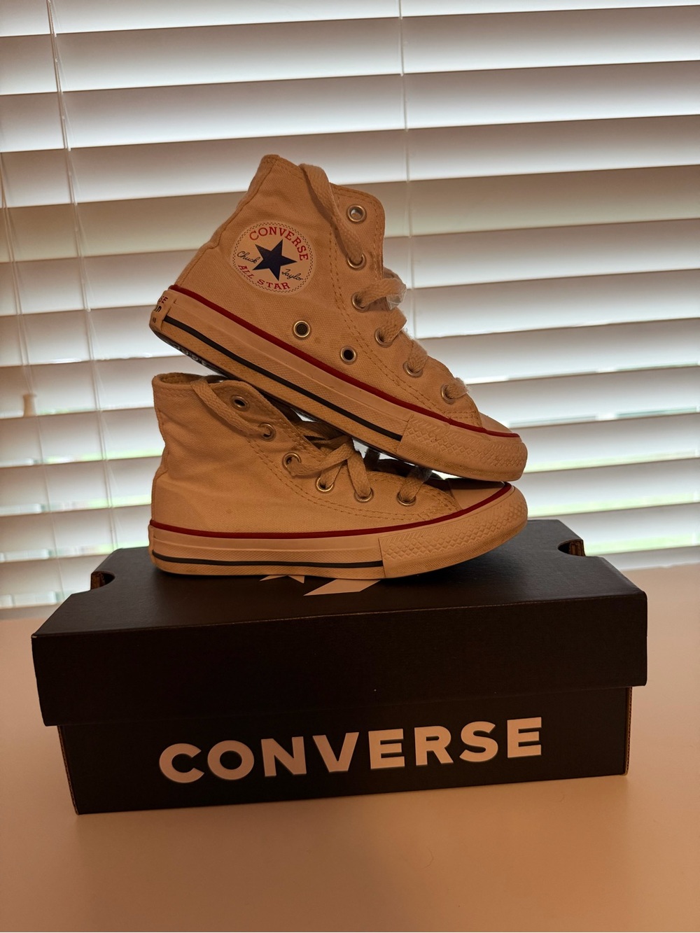 Converse Toddler High Top Sneakers in Off-White with Red Accent